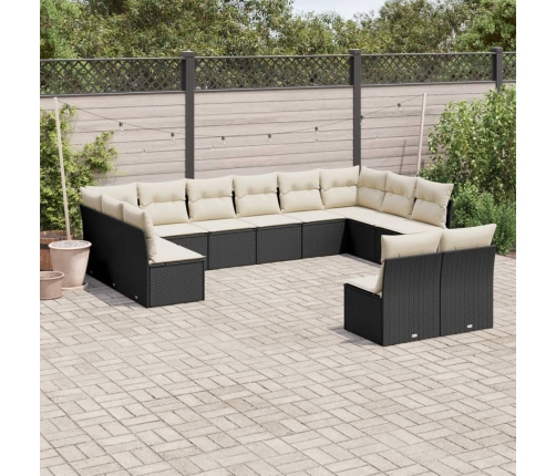 Set de sofás de jardín 12 piezas cojines ratán sintético negro