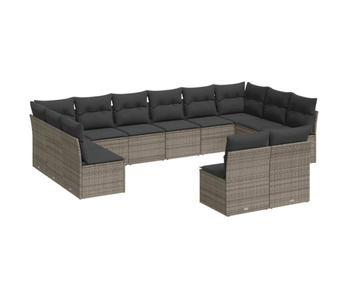 Set de sofás de jardín 12 pzas con cojines ratán sintético gris