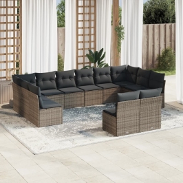 Set de sofás de jardín 12 pzas con cojines ratán sintético gris