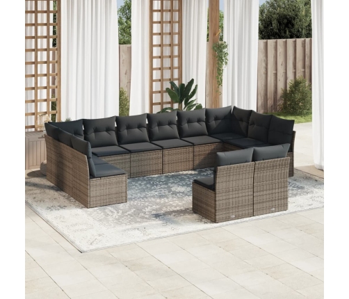 Set de sofás de jardín 12 pzas con cojines ratán sintético gris