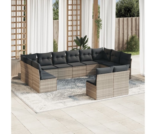 Set de sofás de jardín 12 pzas y cojines ratán sintético gris