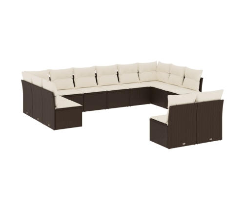 Set de sofás de jardín y cojines 12 pzas ratán sintético marrón