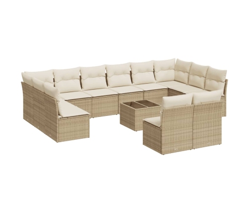 Set sofás de jardín con cojines 13 pzas ratán sintético beige
