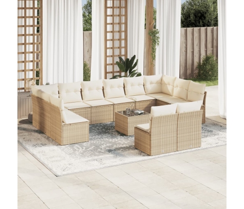 Set sofás de jardín con cojines 13 pzas ratán sintético beige