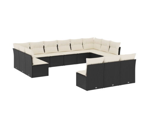 Set de sofás de jardín y cojines 13 pzas ratán sintético negro