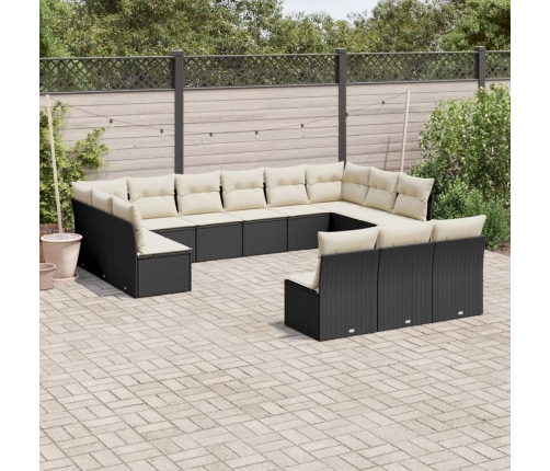 Set de sofás de jardín y cojines 13 pzas ratán sintético negro