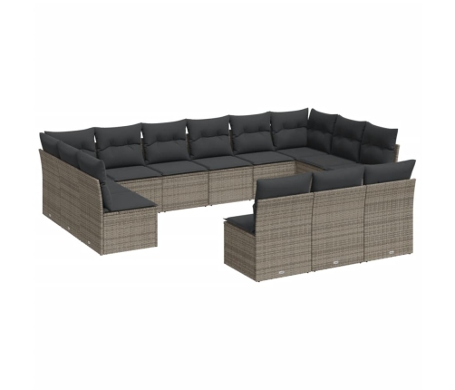 Set sofás de jardín con cojines 13 piezas ratán sintético gris