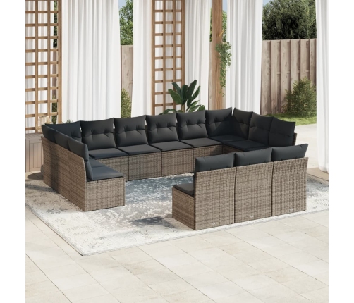 Set sofás de jardín con cojines 13 piezas ratán sintético gris