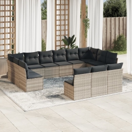 Set sofás de jardín con cojines 13 piezas ratán sintético gris