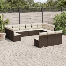 Set de sofás de jardín con cojines 13 piezas ratán PE marrón