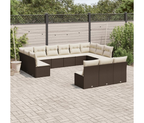 Set de sofás de jardín con cojines 13 piezas ratán PE marrón