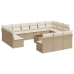 Set sofás de jardín 14 pzas con cojines ratán sintético beige