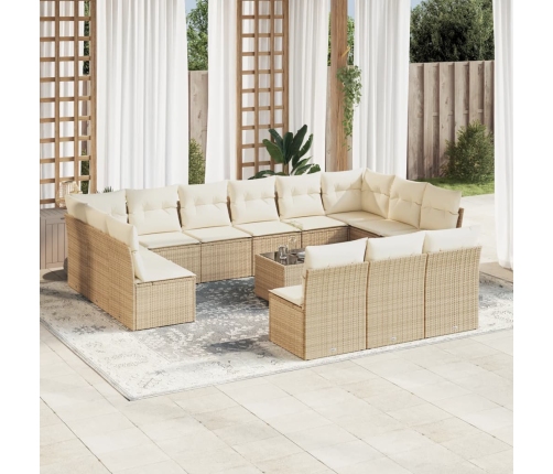 Set sofás de jardín 14 pzas con cojines ratán sintético beige