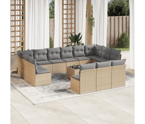 Set sofás de jardín 14 pzas con cojines ratán sintético beige