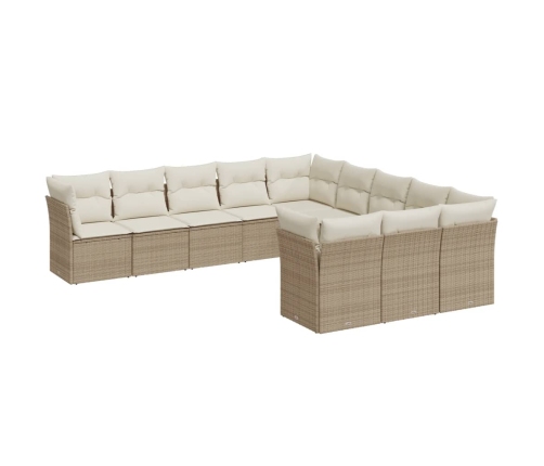 Set de sofás de jardín 11pzas con cojines ratán sintético beige