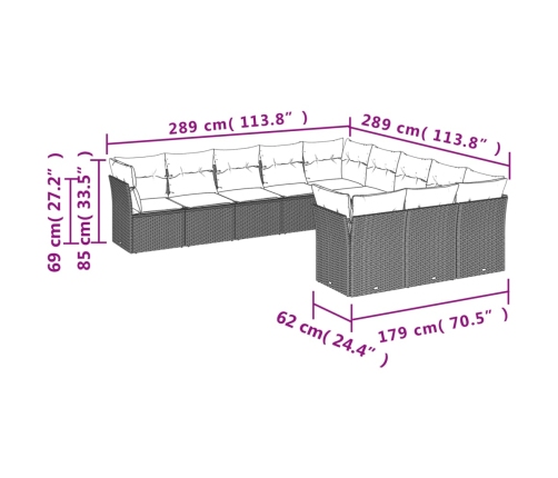 Set de sofás de jardín 11pzas con cojines ratán sintético beige