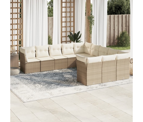 Set de sofás de jardín 11pzas con cojines ratán sintético beige