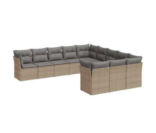 Set de sofás de jardín 11pzas con cojines ratán sintético beige