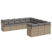 Set de sofás de jardín 11pzas con cojines ratán sintético beige