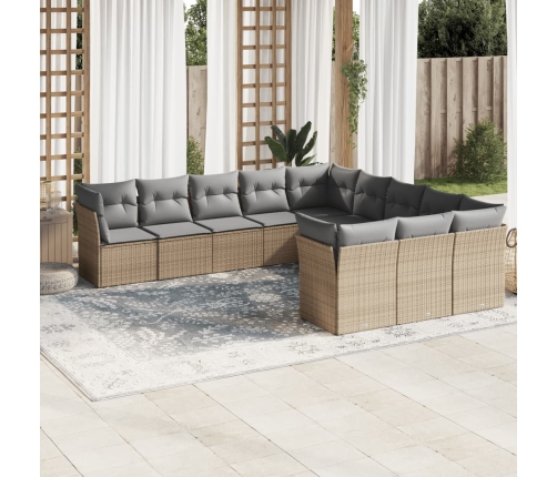 Set de sofás de jardín 11pzas con cojines ratán sintético beige