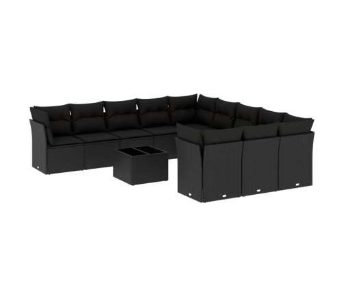 Set de sofás de jardín 12 piezas cojines ratán sintético negro