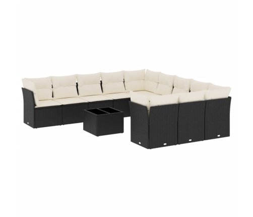 Set de sofás de jardín 12 piezas cojines ratán sintético negro