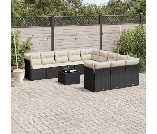 Set de sofás de jardín 12 piezas cojines ratán sintético negro