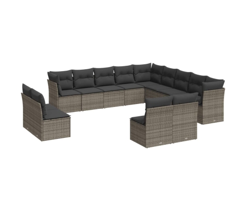 Set de sofás de jardín 12 pzas con cojines ratán sintético gris