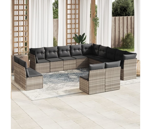Set de sofás de jardín 12 pzas y cojines ratán sintético gris