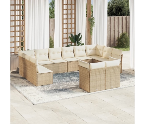 Set de sofás de jardín 12 pzas y cojines ratán sintético marrón