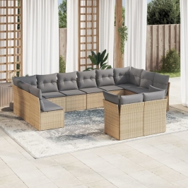 Set de sofás de jardín 12 pzas y cojines ratán sintético marrón
