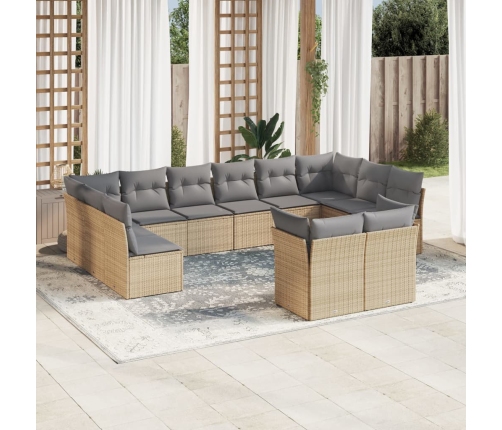 Set de sofás de jardín 12 pzas y cojines ratán sintético marrón