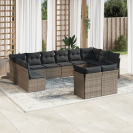 Set de sofás de jardín 12 pzas con cojines ratán sintético gris