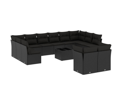 Set de sofás de jardín y cojines 13 pzas ratán sintético negro