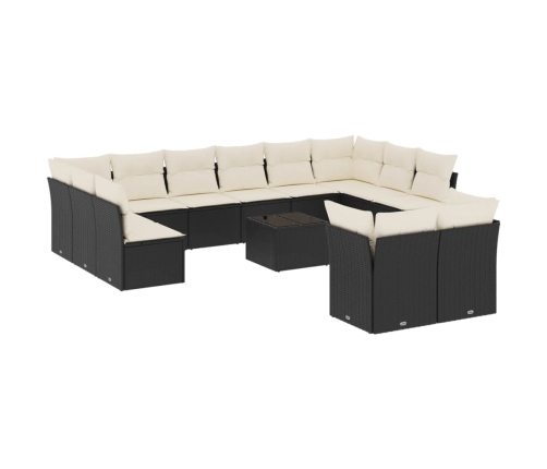Set de sofás de jardín y cojines 13 pzas ratán sintético negro