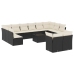 Set de sofás de jardín y cojines 13 pzas ratán sintético negro