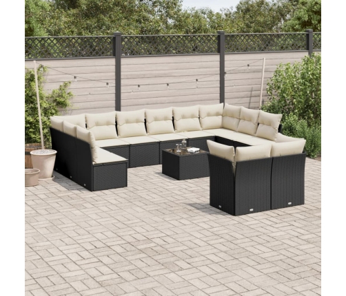 Set de sofás de jardín y cojines 13 pzas ratán sintético negro