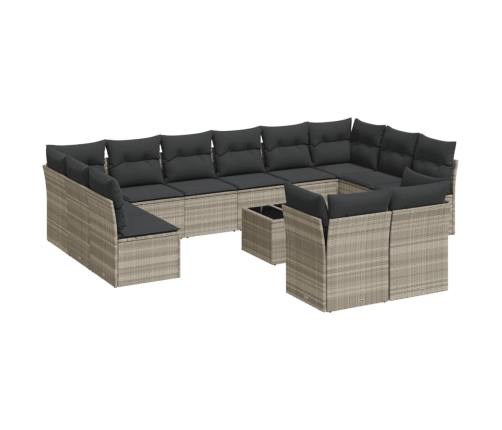 Set sofás de jardín con cojines 13 piezas ratán sintético gris