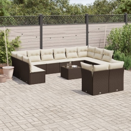 Set de sofás de jardín con cojines 13 piezas ratán PE marrón