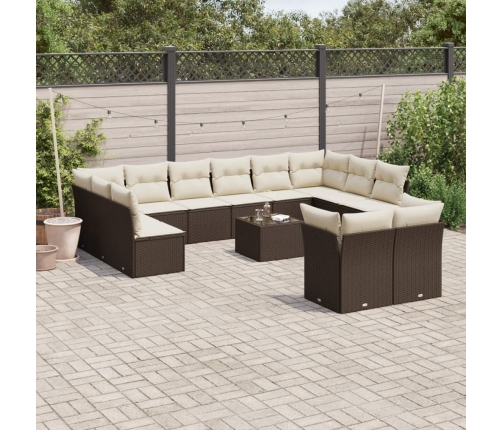 Set de sofás de jardín con cojines 13 piezas ratán PE marrón