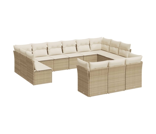 Set sofás de jardín con cojines 13 pzas ratán sintético beige