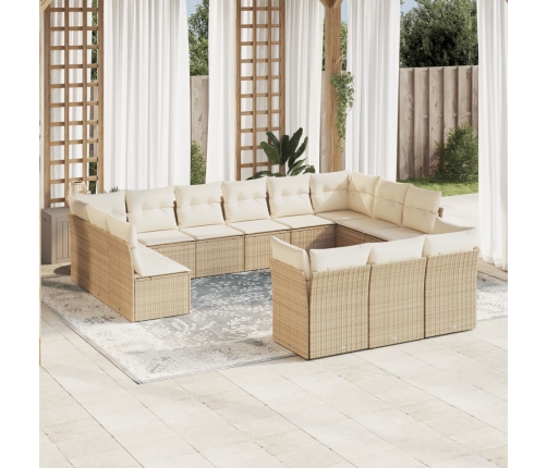 Set sofás de jardín con cojines 13 pzas ratán sintético beige