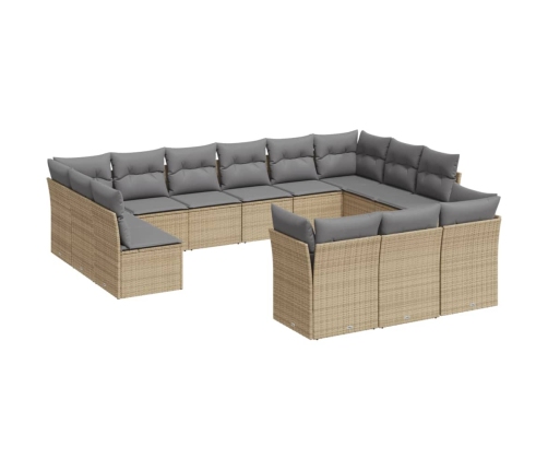Set sofás de jardín con cojines 13 pzas ratán sintético beige