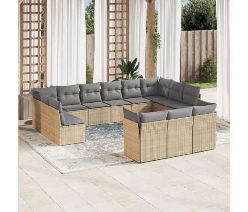 Set sofás de jardín con cojines 13 pzas ratán sintético beige