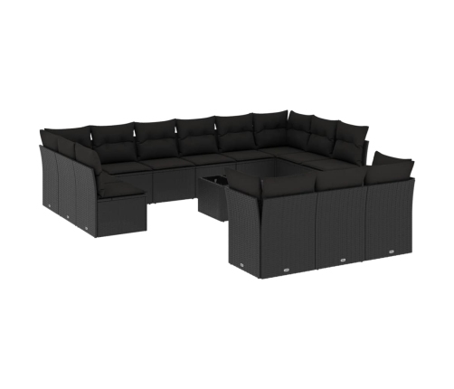 Set sofás de jardín 14 pzas con cojines ratán sintético negro