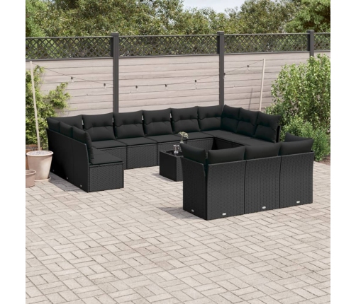 Set sofás de jardín 14 pzas con cojines ratán sintético negro