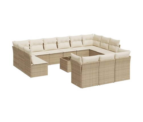 Set sofás de jardín 14 pzas con cojines ratán sintético beige