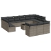 Set de sofás de jardín 14 pzas con cojines ratán sintético gris