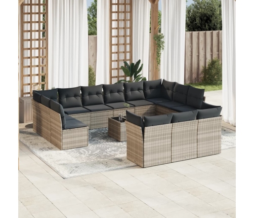 Set sofás jardín 14 pzas con cojines ratán sintético gris claro