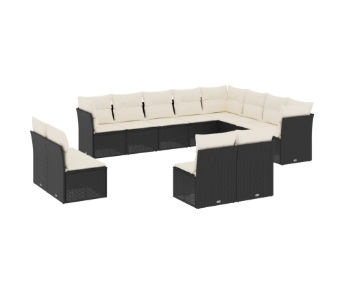 Set de sofás de jardín 12 piezas cojines ratán sintético negro